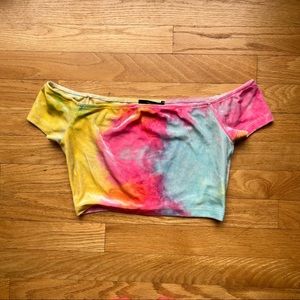 Velvet Rainbow tie-dye off-shoulder crop